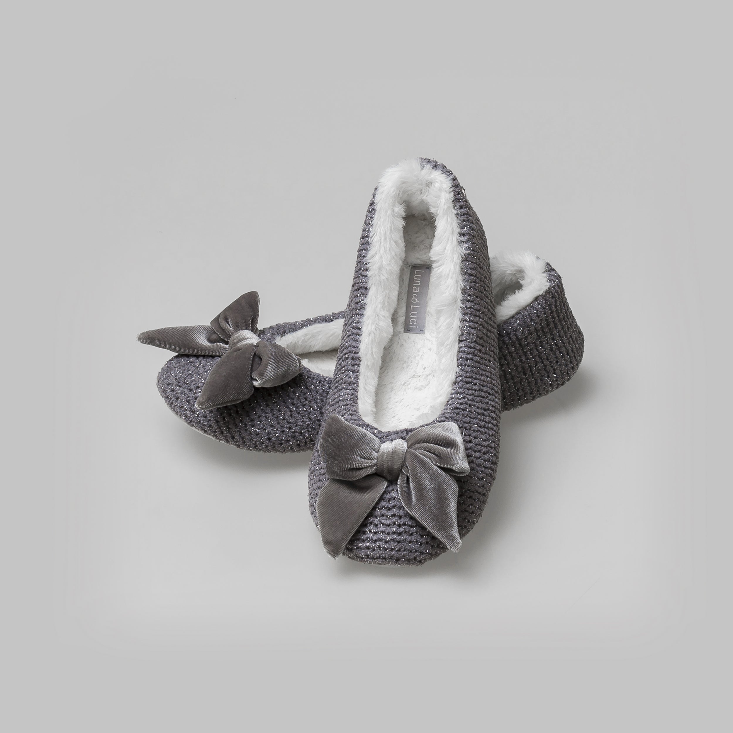 Ladies Grey Phoebe Sparkle Knit Ballerina Slipper